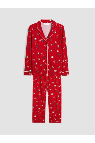 LC Waikiki Özmarka New Season Red Christmas-Themed Women's Pajama Set.