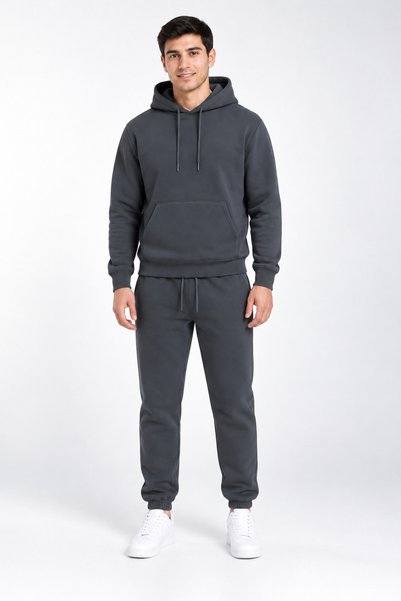 zazzia Men's Charcoal Grey 3-Ply Sweatsuit Set with Hood, Made of Soft, Puffy...