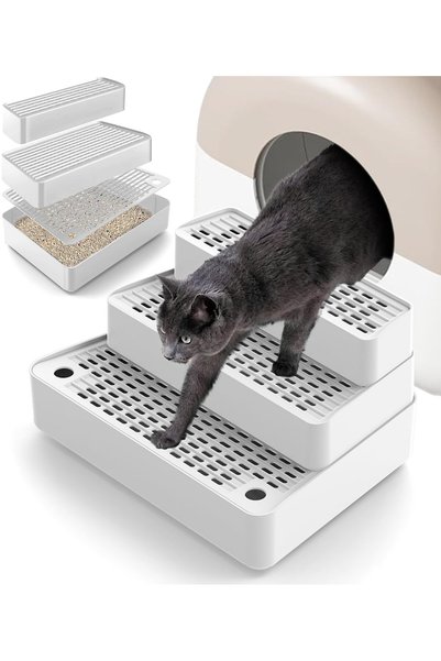 Yelajoy Adjustable 3-Step Cat Litter Box Ramp with Detachable Litter Catcher,...