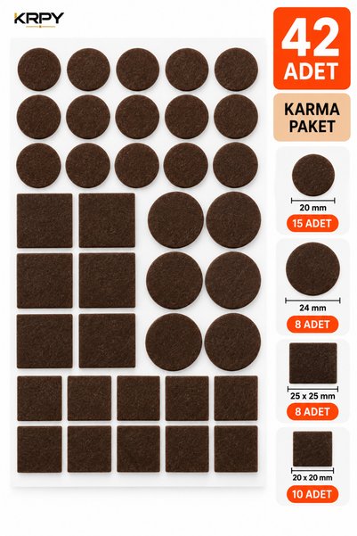 KRPY 42 Parça Yapışkanlı Mobilya Keçesi Karma Paket Kahverengi – Yuvarlak ve ...