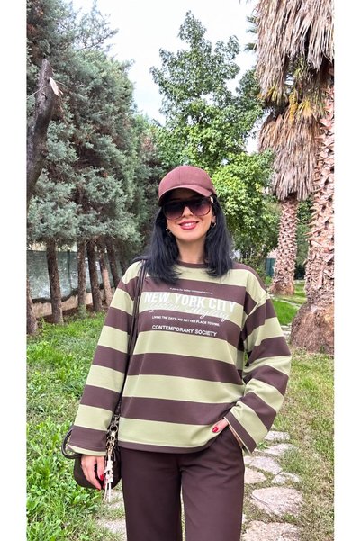 modadagiyim Women's Striped, Printed, Casual Yet Chic, Comfortable Blouse