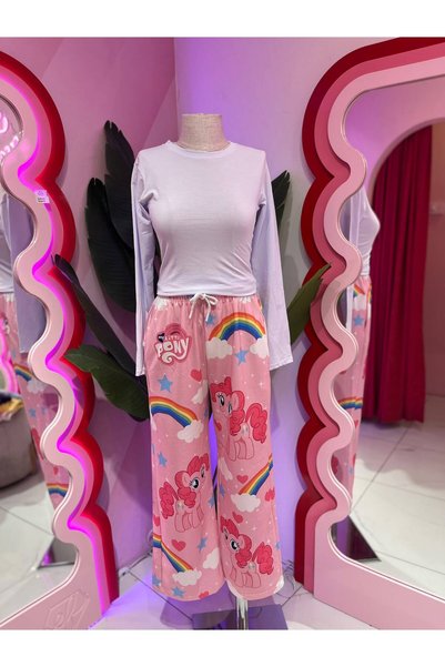 EFBUTİK Pembe My Little Pony Pinkie Pie Desenli Bol Paça Eşofman Altı