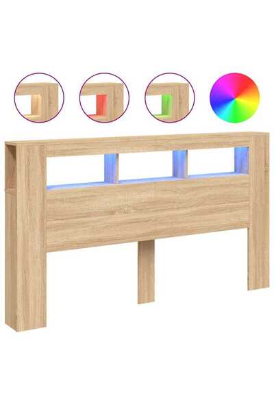 Syfax Tăblie de pat cu LED, stejar sonoma, 180x18,5x103,5 cm, lemn