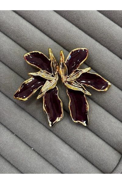 MODA Women's Burgundy Enamel Flower-Motif Earrings, Gold-Plated, Large Flower...