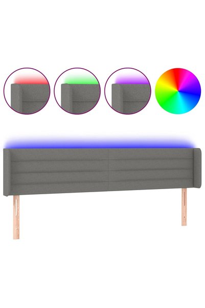 Syfax Tăblie de pat cu LED, gri închis, 163x16x78/88 cm, textil