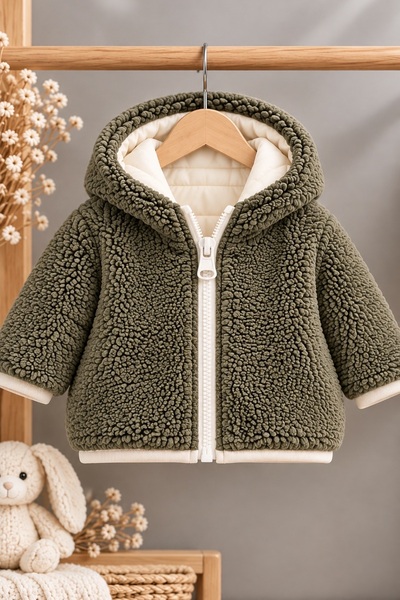 DeKuBaby Yeni Sezon Çift Taraflı İçi Yumuşak Peluş , Şişme Kapitone ,Fermuarlı Kışlık Erkek Bebek-Çocuk Mont-Kaban