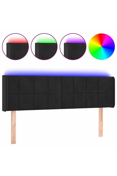 Syfax Tăblie de pat cu LED, negru, 147x16x78/88 cm, catifea