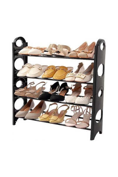Generic Shoe Rack with 4 Adjustable Shelves, 12 Pairs, Plastic, Black