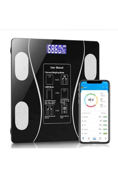 Generic Bluetooth Smart Body Scale, Tempered Glass, 180 kg, 10 Body Values