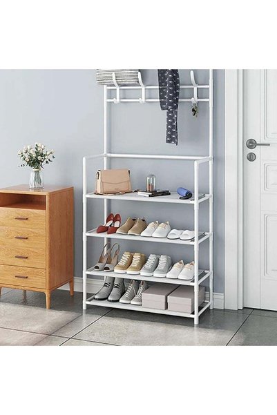OEM Asos Μεταλλική Παπουτσοθήκη 5 Ραφιών, 60 x 26 x 170 εκ., Λευκή