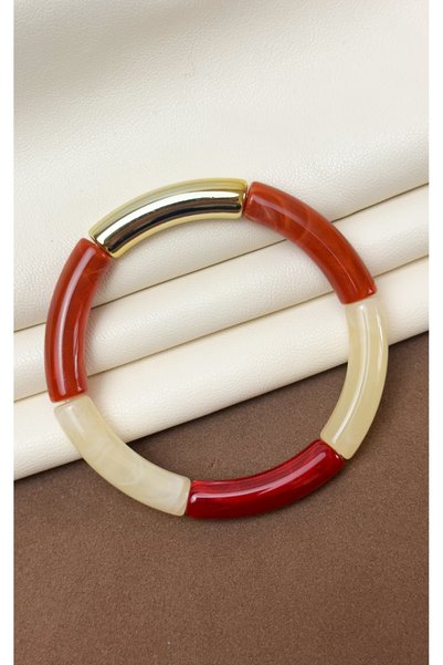 Dore Collection Acrylic Bamboo Boho-Chic Elasticated Colorful Bone Bracelet