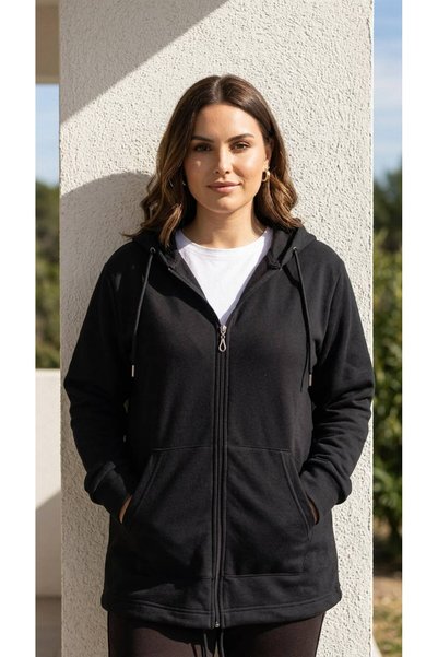 Curly Jachetă din fleece cu glugă neagră
