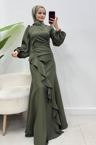 Şule Giyim Nadide Evening Gown in Khaki