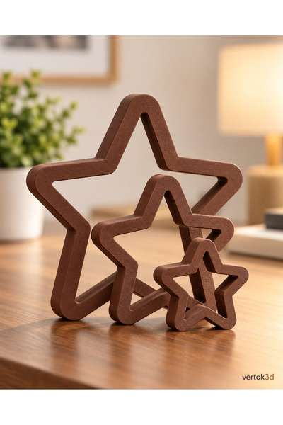 3’lü Yıldız Dekor Seti – Modern Masaüstü ve Raf Süsü