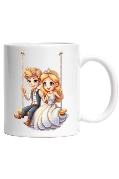 INOVATIX Personalized white mug, a princess and a boy swinging, white dress, ...