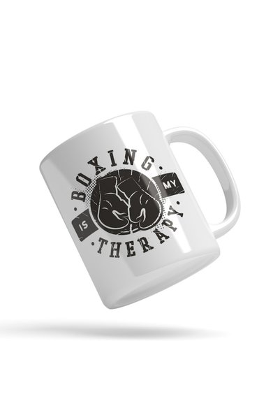 INOVATIX Cana alba personalizata, Motivational Boxing Is My Therapy,Negru Alb...