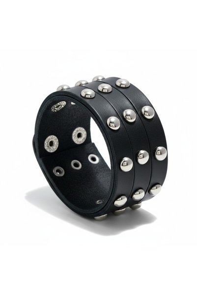 Alviro Brățară punk pentru bărbați, neagră, cu ținte, reglabilă, 23,5 cm