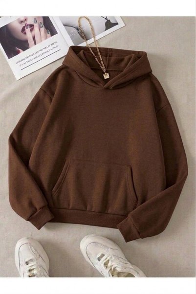 KOZİA OUTDOORS unisex καφέ φούτερ με κουκούλα χωρίς τύπωμα