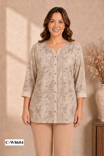 TUSSE Elegant Classic-Cut Woven Blouse with Patterned Stone-Embellished Desig...