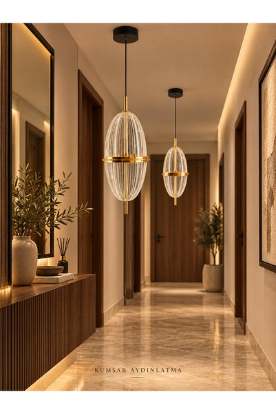 KUMSAR AYDINLATMA Modern Oval Tekli Sarkıt Avize Metal Kasa 10x25 cm Salon Mu...
