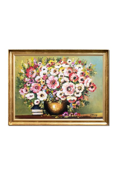 artnova Tablou inramat cu flori colorate pictat manual, Beatitudine, 70x50cm ...