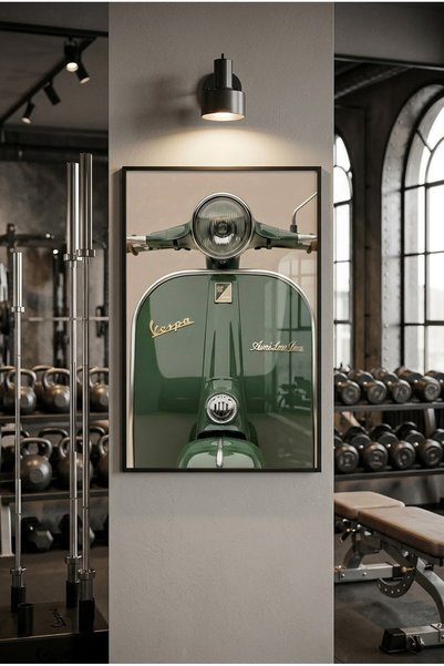 Linacci Modern Black Metal-Frame Glass Artwork - Nostalgic Khaki Green Motorc...