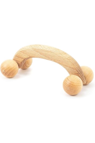 Tazweeq 7x3 Inch Wooden 4 Ball Massage Roller, Handheld Back Neck Muscle Rela...