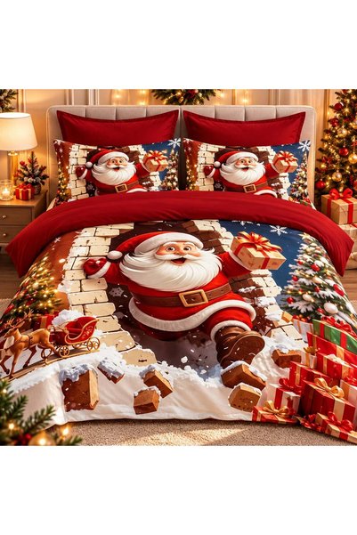 East Comfort Lenjerie de pat din percale cu efect 3D de Crăciun, 6 piese, pat...