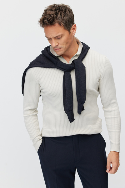 PAULMARK Men's Ribbed Polo Collar Knit Sweater