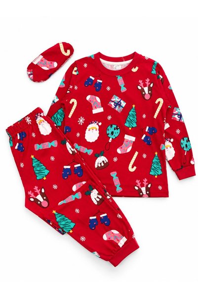 ALİŞ KİDS Boys' 100% Cotton Red Pine Candy New Year's-Themed Long-Sleeve Pajama Set