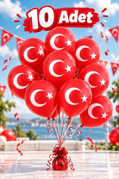 Balonsan بالون مزين بطبعة علم القمر والنجمة، بالون أحمر، 10 قطع.