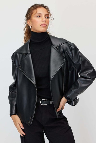 PAULMARK Women's Oversized Biker Leather Jacket
