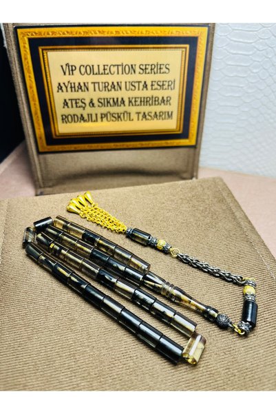 TTS TÜRK TESBİH SANATI BOXED VIP+ SERIES, BROKEN-IN, FIRE AMBER PRAYER BEADS