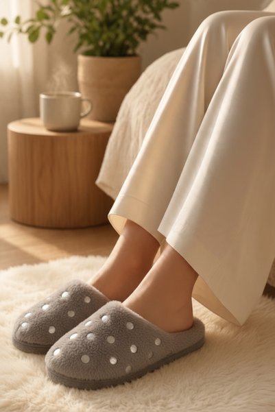 HFKY Women's Polka Dot, Quiet, Thick Sole House Slippers. Winter Slippers