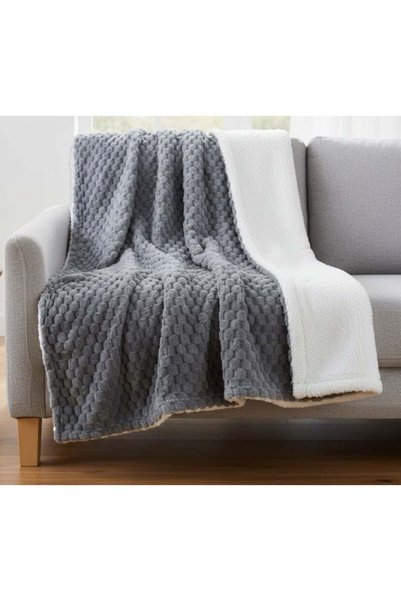 SyaMAG Patura moale si confortabila, cu doua fete, 160x130 cm, fata gri model...