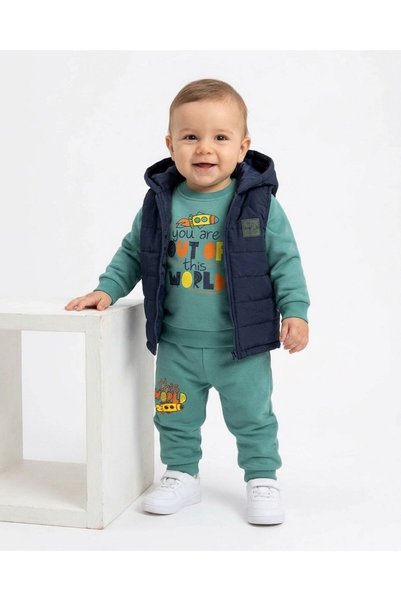 voyyo kids baby Boys' Winter 3-Strand Brushed Inside Puffer Vest Set (Sizes 6...