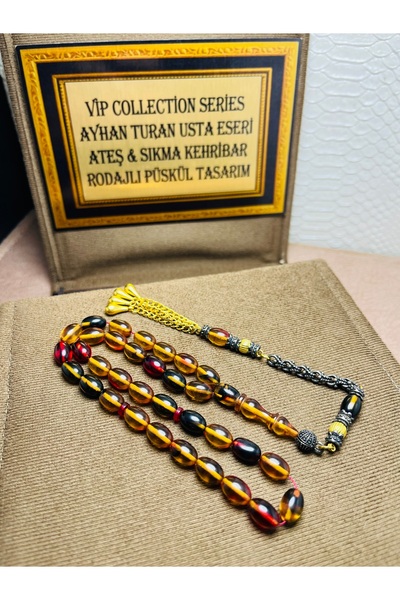TTS TÜRK TESBİH SANATI BOXED VIP+ SERIES, BROKEN-IN, FIRE AMBER PRAYER BEADS