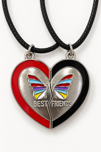 MakeWell Best Friends Butterfly-Shaped Pair of Friendship Necklaces – Black a...