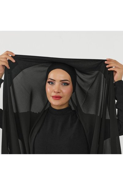 HIJAB VIP Chiffon Hijab with Magnet and Middle Cap-Black