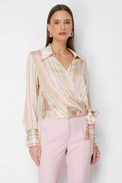Ekol Side-Tie Patterned Blouse 02058