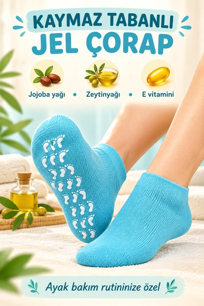 mucit home Yırtılmaz Kaymaz Tabanlı Jel Bakım Çorabı Jojoba Yağı, Zeytinyağı ...