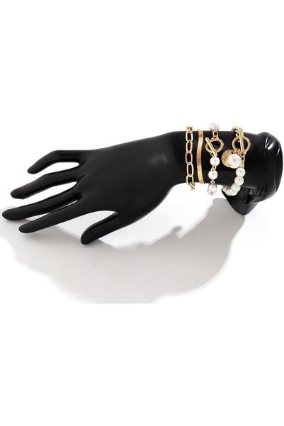 Tazweeq Gold Pearl Bracelet for Women, Charming Gold & Pearl Jewelry Set, Lay...