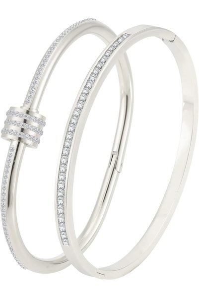 GENERAL Gold Bracelets for Women, 2Pcs Stainless Steel Crystal Friendship Ban...