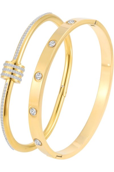 GENERAL Gold Bracelets for Women, 2Pcs Stainless Steel Crystal Friendship Ban...