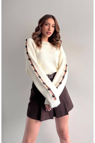 KAVEN Women's Wool Blend, Elbow-Length, Sleeve Detail, Stylish Knit Sweater S...