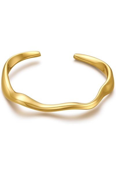 AZONEE Teardrop Gold Cuff Bracelet, 18K Gold Plated Chunky Open Bangle, Adjus...