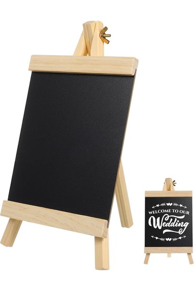 Tazweeq Tabletop Chalkboard Sign with Wooden Easel Stand, Reusable Mini Black...