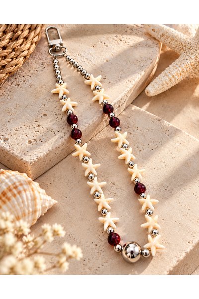 BY DİLEK ÇETİN ACCESSORY Cell Phone Strap with Starfish and Beaded Pine Cone