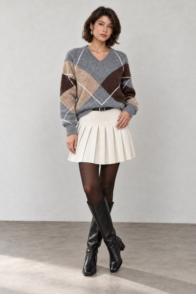 Lavinza Women's V-Neck Sweater with Diamond Pattern