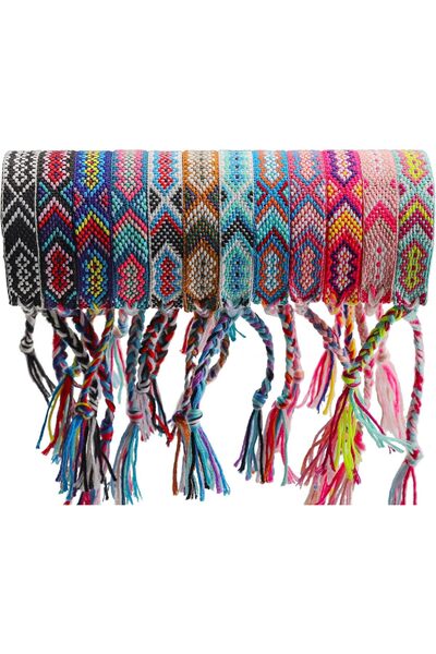 AZONEE 12 Pcs Nepal Woven Friendship Bracelets Handmade Braided String Adjust...